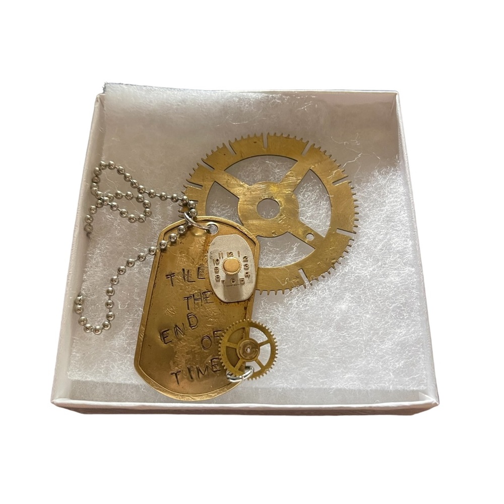 Brass Steampunk Style Stamped Necklace